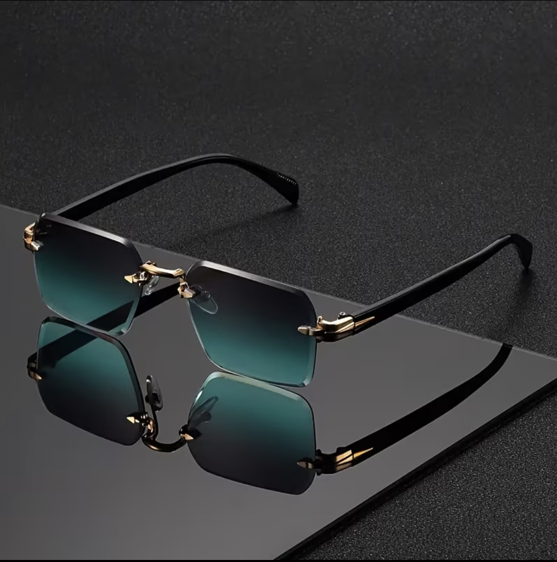 AURA Frameless Beveled Square Sunglasses in Malachite