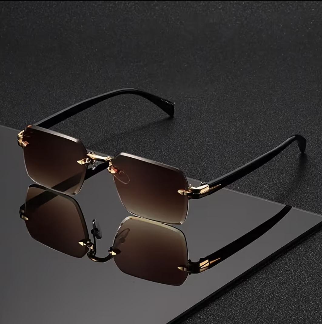AURA Frameless Beveled Square Sunglasses in Sahara Gold